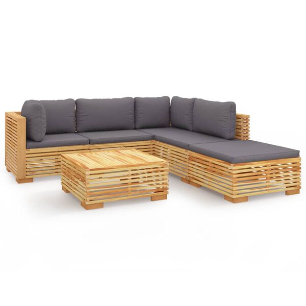 vidaXL 6 pcs conjunto lounge jardim c/ almofad&otilde;es madeira teca maci&ccedil;a