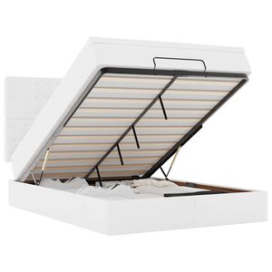 vidaXL Estrutura de cama otomana com colch&atilde;o branco couro falso