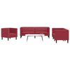 vidaXL 3 pcs conj. de sof&aacute;s chesterfield couro artif. vermelho tinto