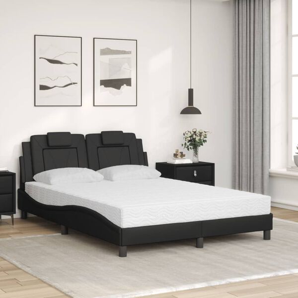 vidaXL Cama Viana com colch&atilde;o 140x200 cm couro artificial preto