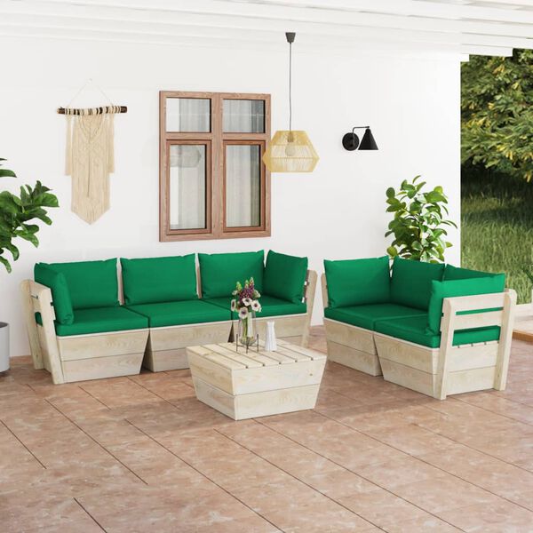 vidaXL 6 pcs conjunto lounge de paletes + almofad&otilde;es madeira de abeto