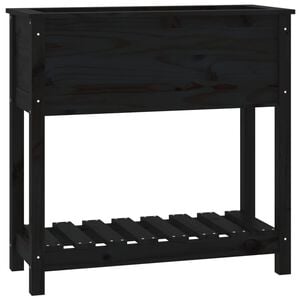 vidaXL Vaso/floreira com prateleira 82,5x34,5x81 cm pinho maci&ccedil;o preto