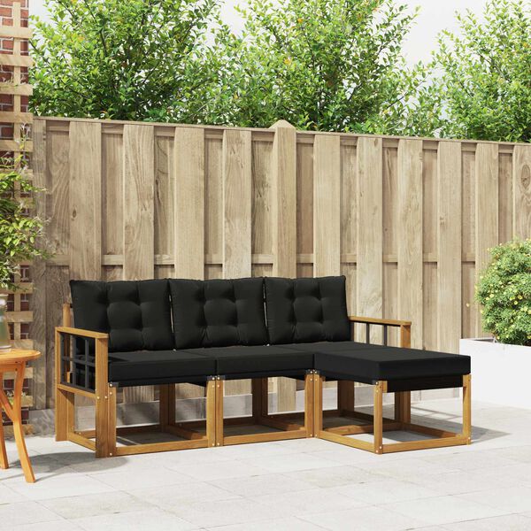 vidaXL Conjunto de Sof&aacute;s para Exterior 4 pcs Natural e Preto