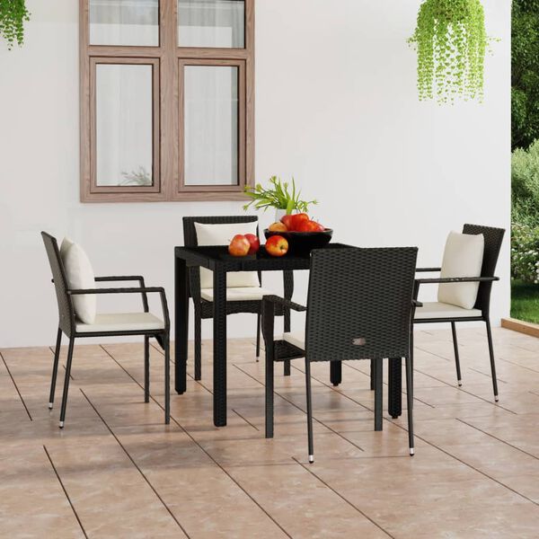 vidaXL Cadeiras de jardim com almofadões 4 pcs vime PE preto