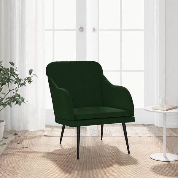 vidaXL Cadeira c/ apoio de bra&ccedil;os 63x76x80 cm veludo verde-escuro