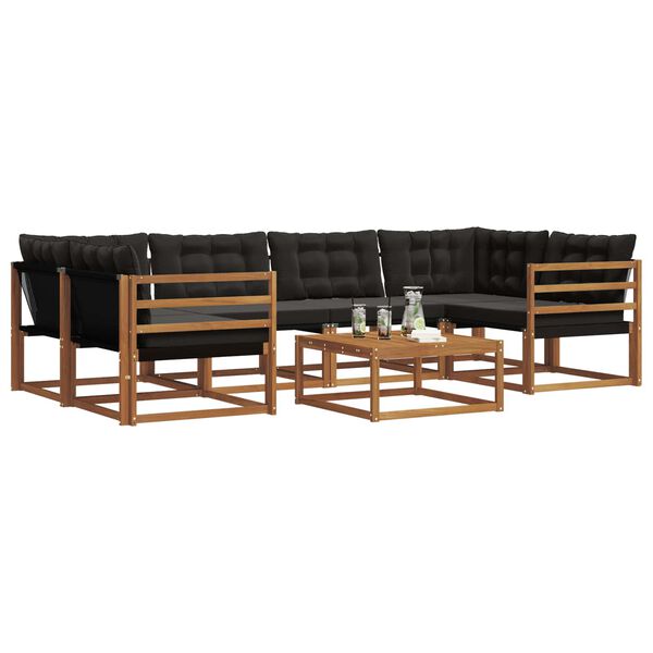 vidaXL Conjunto de Sof&aacute;s para Exterior 7 pcs Natural e Preto