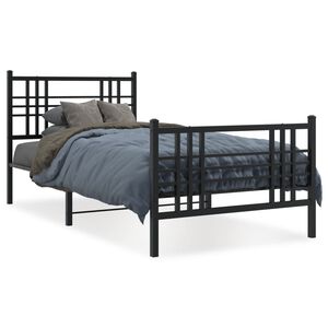 vidaXL Estrutura de cama com cabeceira e p&eacute;s 90x190 cm metal preto