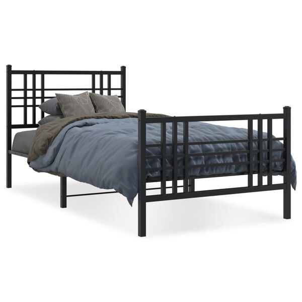 vidaXL Estrutura de cama com cabeceira e p&eacute;s 90x190 cm metal preto