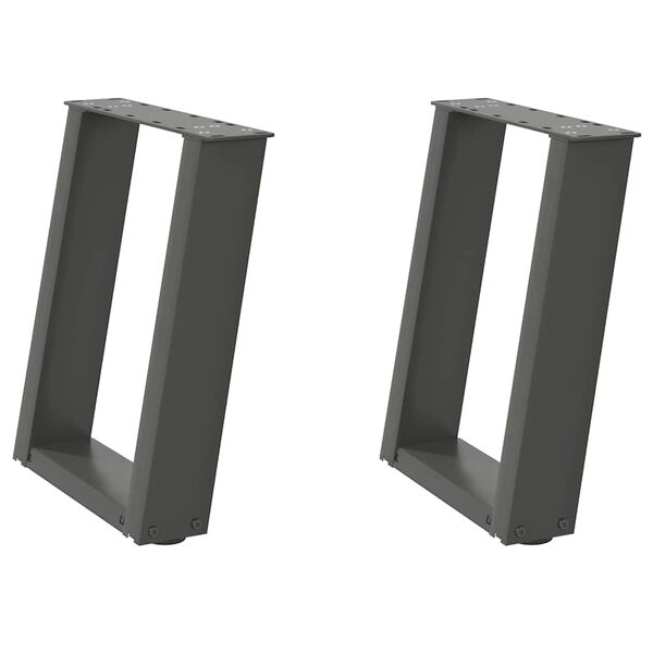 vidaXL P&eacute;s para mesa de centro em forma de U, 2 pe&ccedil;as, antracite, 38x(42-43) cm, a&ccedil;o