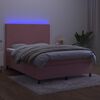 vidaXL Cama box spring c/ colch&atilde;o/LED 140x190 cm veludo rosa