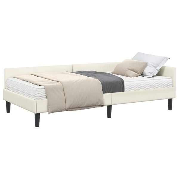 vidaXL Estrutura de Cama de Canto com Colch&atilde;o 2 pcs Creme Veludo