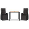 vidaXL 3 pcs conjunto de jantar p/ jardim vime PE/ac&aacute;cia maci&ccedil;a preto