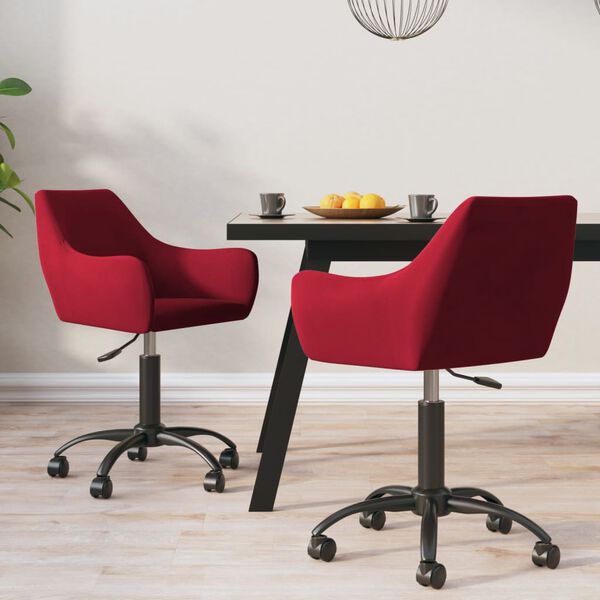 vidaXL Cadeiras de jantar girat&oacute;rias 2 pcs veludo vermelho tinto