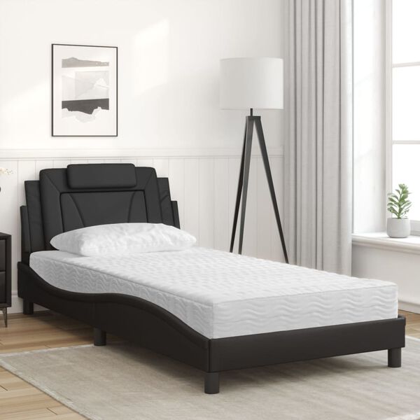 vidaXL Cama Viana com colch&atilde;o 100x200 cm couro artificial preto