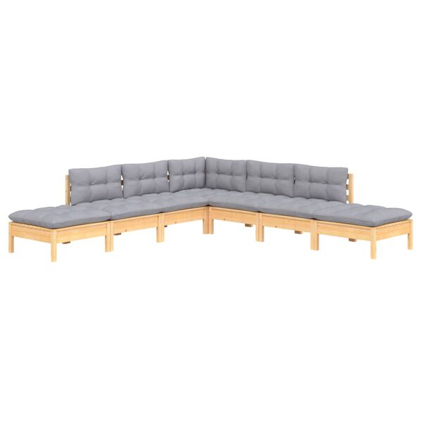vidaXL 7 pcs conjunto lounge de jardim c/ almofadões cinza pinho