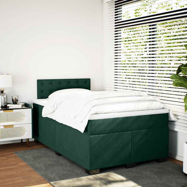 vidaXL Cama com molas/colch&atilde;o 140x190 cm veludo verde-escuro