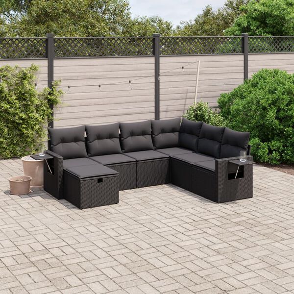 vidaXL 7 pcs conjunto de sof&aacute;s p/ jardim c/ almofad&otilde;es vime PE preto