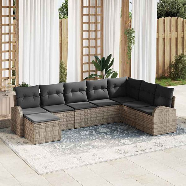 vidaXL Conjunto de Sof&aacute; de Jardim 8 pcs Cinzeto Rattan Sint&eacute;tico