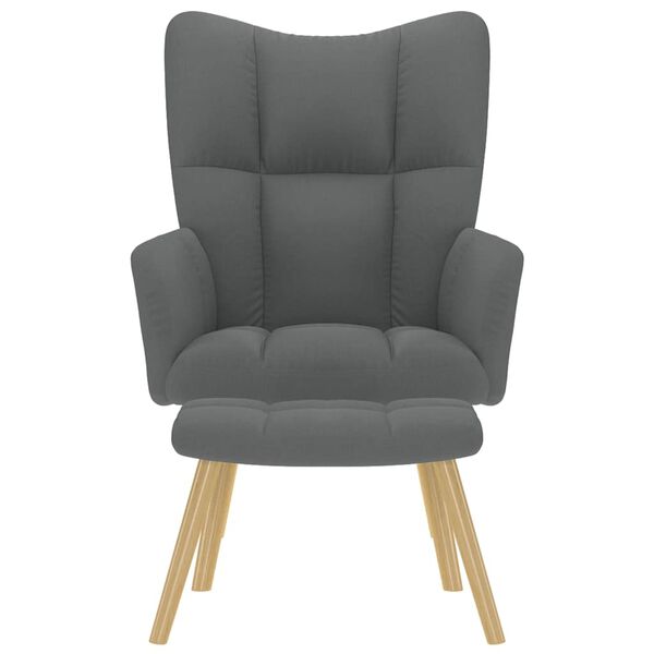 vidaXL Cadeira de descanso com banco p/ p&eacute;s tecido cinza-escuro