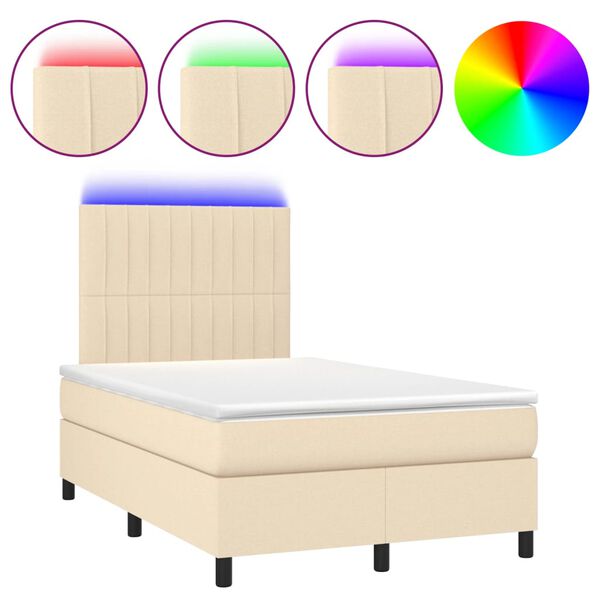 vidaXL Cama box spring c/ colch&atilde;o e LED 120x200 cm tecido cor creme