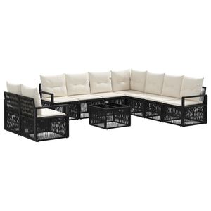 vidaXL Conjunto de Sof&aacute; de Jardim 10 unid. Preto vime PE
