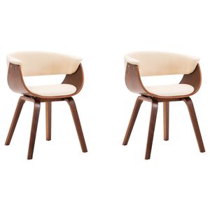 vidaXL Cadeiras jantar 2 pcs madeira curvada e couro artificial creme