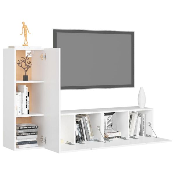 vidaXL 3 pcs conjunto de m&oacute;veis de TV derivados de madeira branco