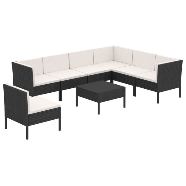 vidaXL 8 pcs conjunto lounge de jardim c/ almofad&otilde;es vime PE preto
