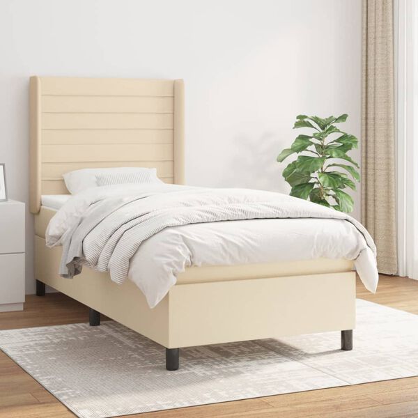 vidaXL Cama com molas/colch&atilde;o 100x200 cm tecido cor creme