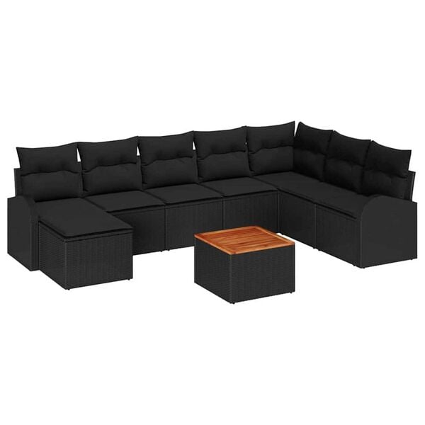 vidaXL Conjunto de Sof&aacute; de Jardim 9 pcs Preto vime PE