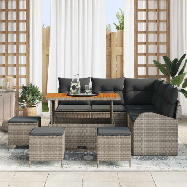 vidaXL Conjunto de Sof&aacute; de Jardim com almofada 9 pcs Cinzeto vime PE