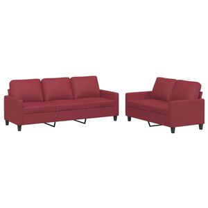 vidaXL 2 pcs conjunto sof&aacute;s c/ almofad&otilde;es couro artif. vermelho tinto