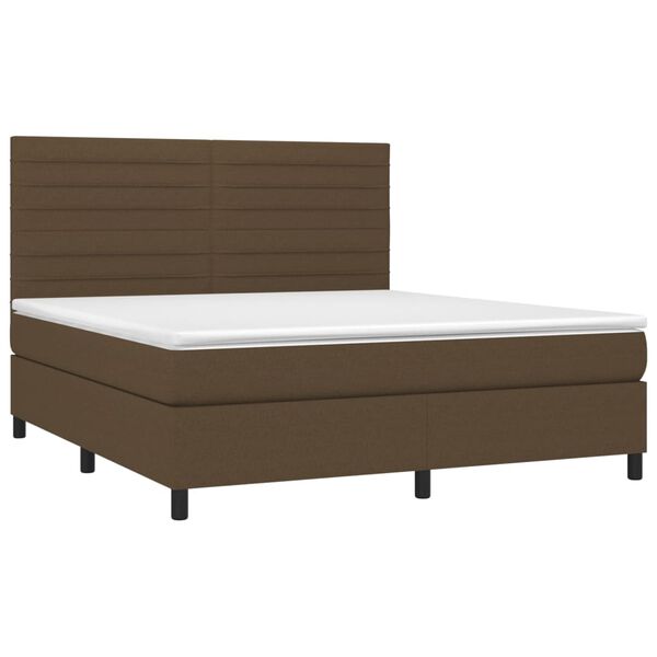 vidaXL Cama box spring c/ colch&atilde;o/LED 180x200cm tecido castanho-escuro