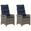 vidaXL Cadeira de Jardim Reclin&aacute;vel 2 pcs Cinza e Azul Marinho vime PE
