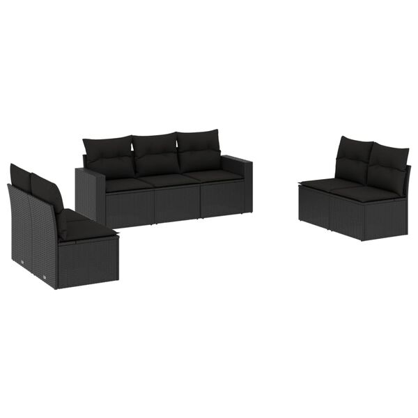 vidaXL 7 pcs conjunto de sof&aacute;s p/ jardim c/ almofad&otilde;es vime PE preto