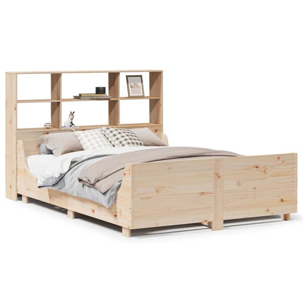 vidaXL Cama com estante sem colch&atilde;o 140x190 cm madeira maci&ccedil;a