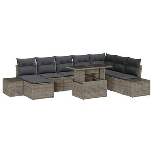 vidaXL Conjunto de Sof&aacute; de Jardim 9 pcs Cinzeto Rattan Sint&eacute;tico
