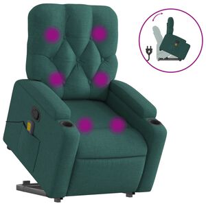 vidaXL Poltrona reclin&aacute;vel elevat&oacute;ria de massagens tecido verde-escuro