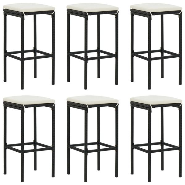 vidaXL 7 pcs conjunto de bar para jardim c/ almofad&otilde;es vime PE preto