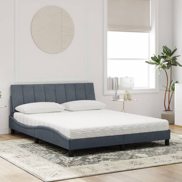 vidaXL Cama com colch&atilde;o Hanko 160x200 cm veludo cinzento-escuro