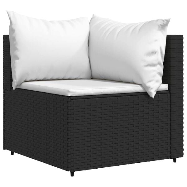 vidaXL 3 pcs conjunto lounge de jardim c/ almofadões vime PE preto