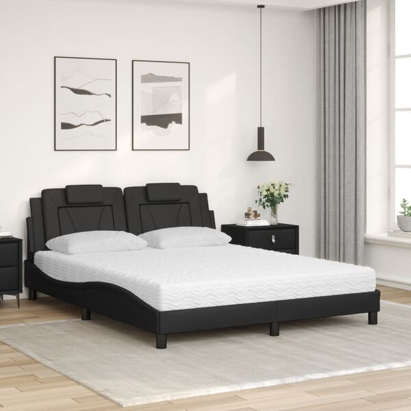 vidaXL Cama Viana com colch&atilde;o 160x200 cm couro artificial preto
