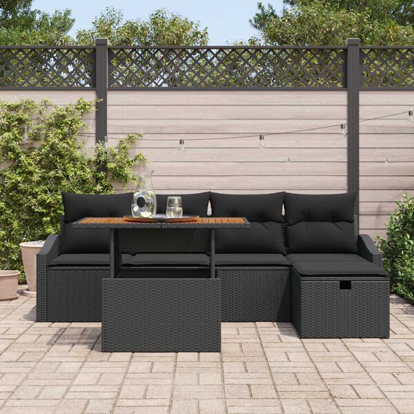 vidaXL Conjunto de Sof&aacute; de Jardim 6 pcs Preto vime PE