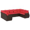 vidaXL Conjunto de sof&aacute; de jardim com 9 pe&ccedil;as e almofadas em rattan sint&eacute;tico marrom