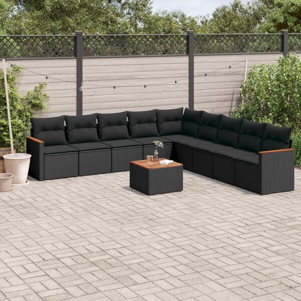 vidaXL 10 pcs conjunto sof&aacute;s de jardim c/ almofad&otilde;es vime PE preto