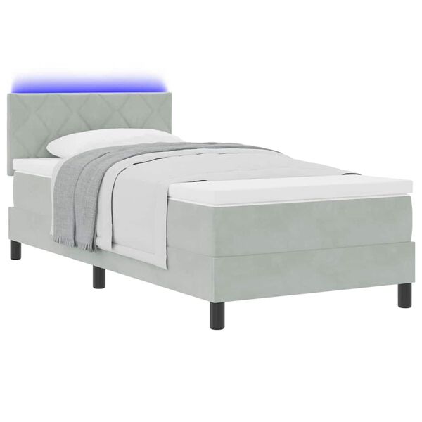 vidaXL Cama Box Spring LED com led Cinzento-claro 90 x 190 cm Veludo