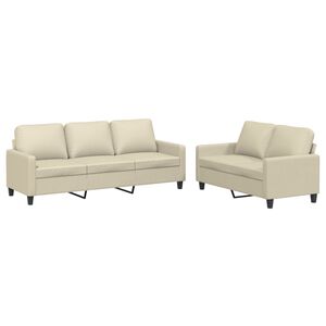 vidaXL 2 pcs conjunto sof&aacute;s c/ almofad&otilde;es couro artificial cor creme