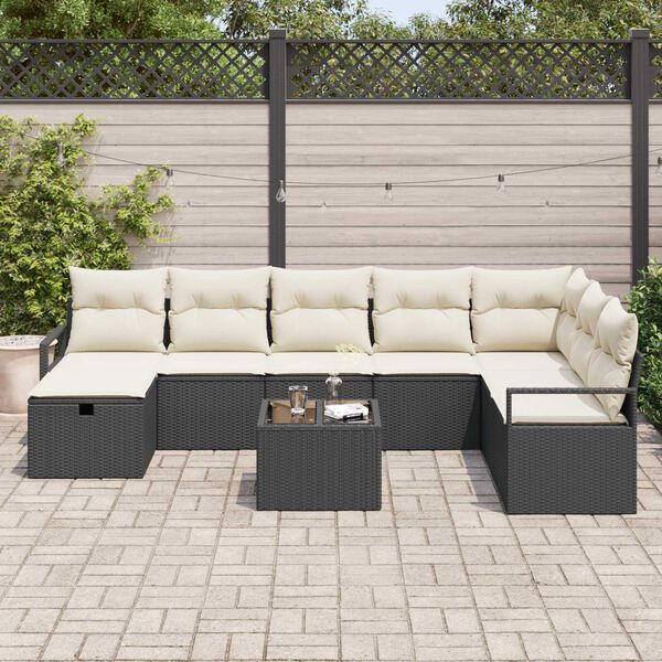 vidaXL Conjunto de Sofá de Jardim 9 pcs Preto Rattan Sintético