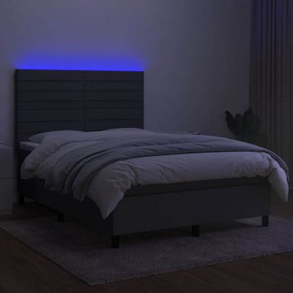vidaXL Cama box spring c/ colch&atilde;o e LED 140x200 cm tecido cinza-escuro