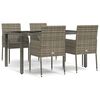 vidaXL 5 pcs conjunto de jantar p/ jardim c/ almofad&otilde;es vime PE cinza